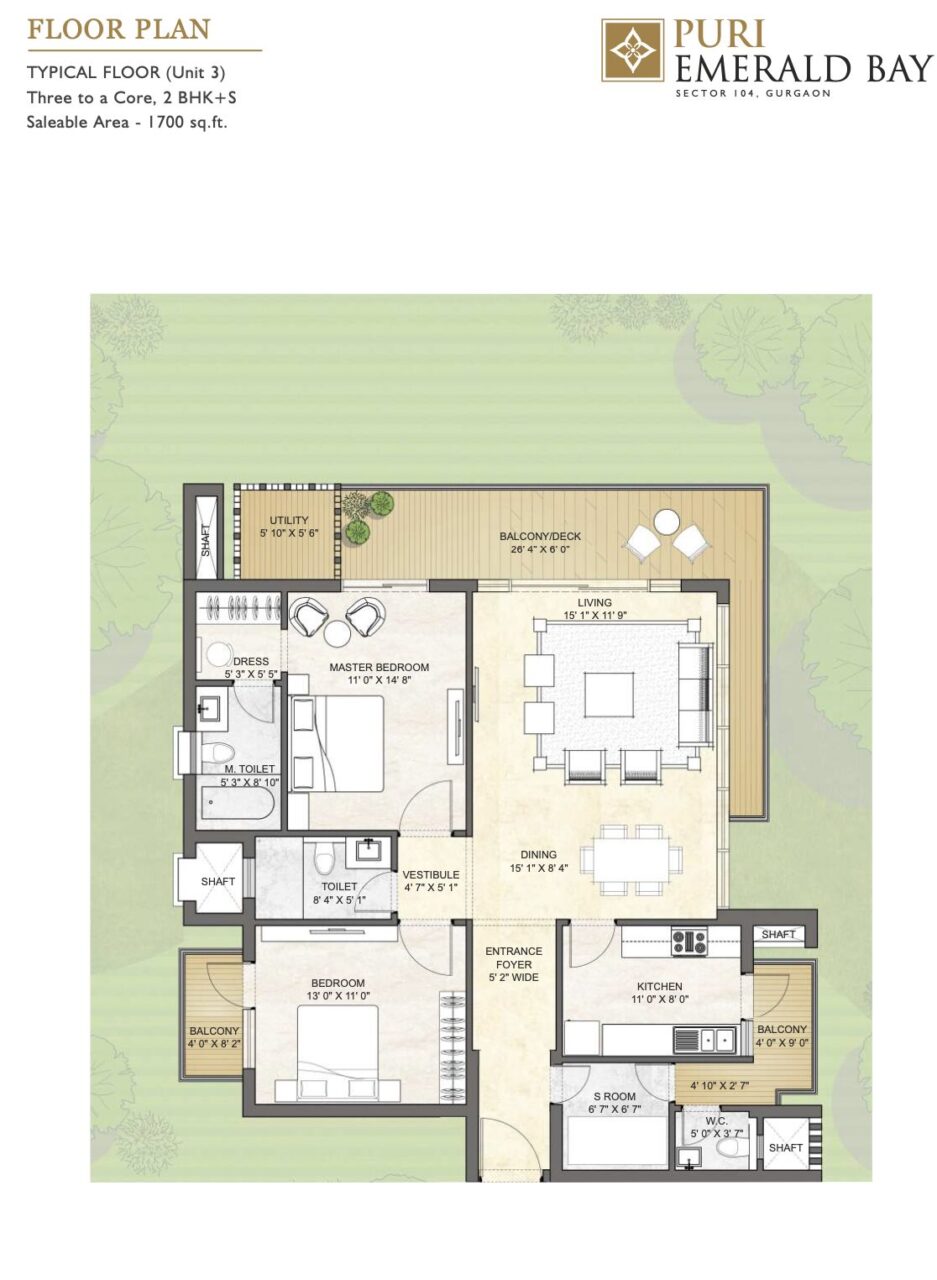 Puri Emerald Bay 3 BHK Floor Plan